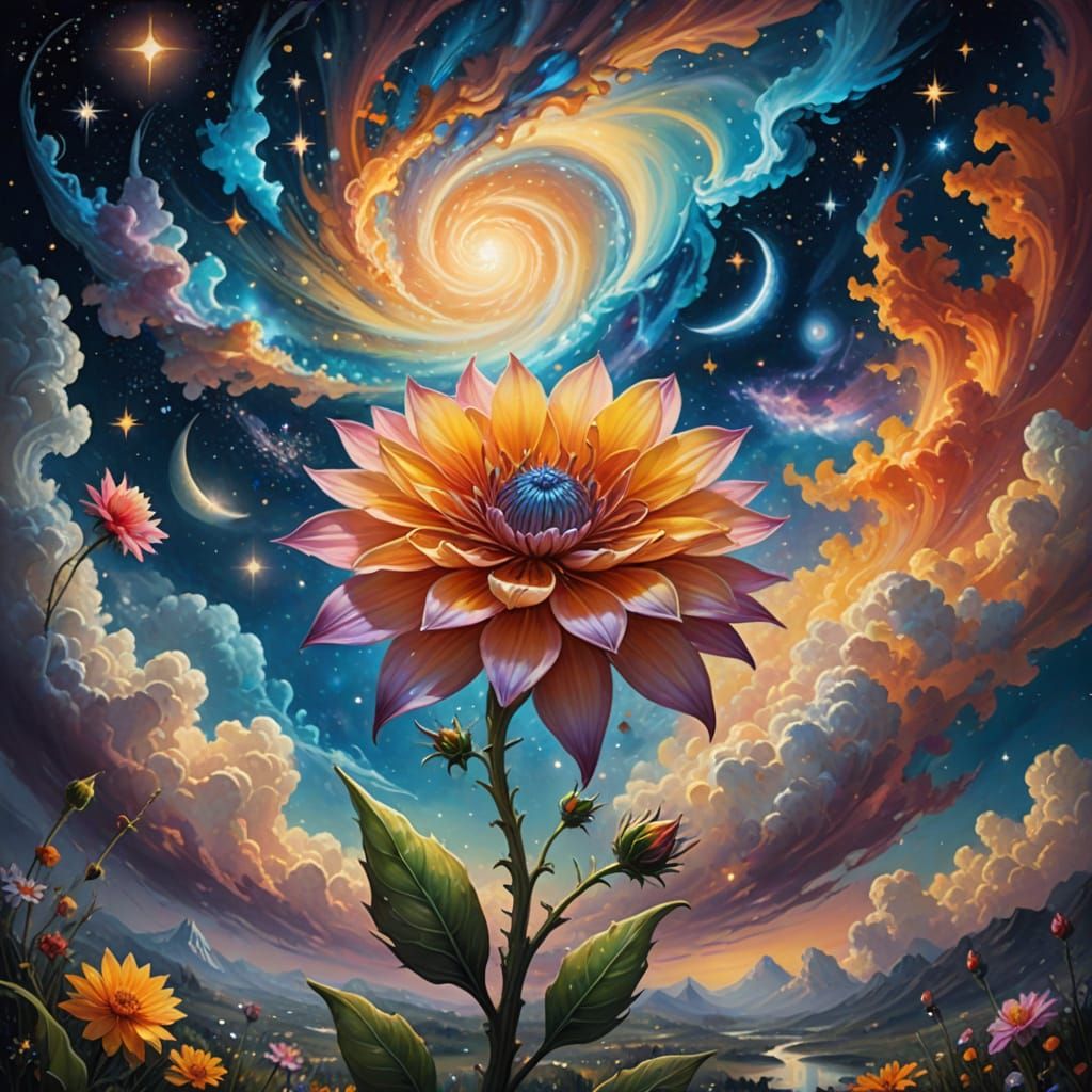 Celestial Bloom in Dreamy, Ethereal Oil Painting