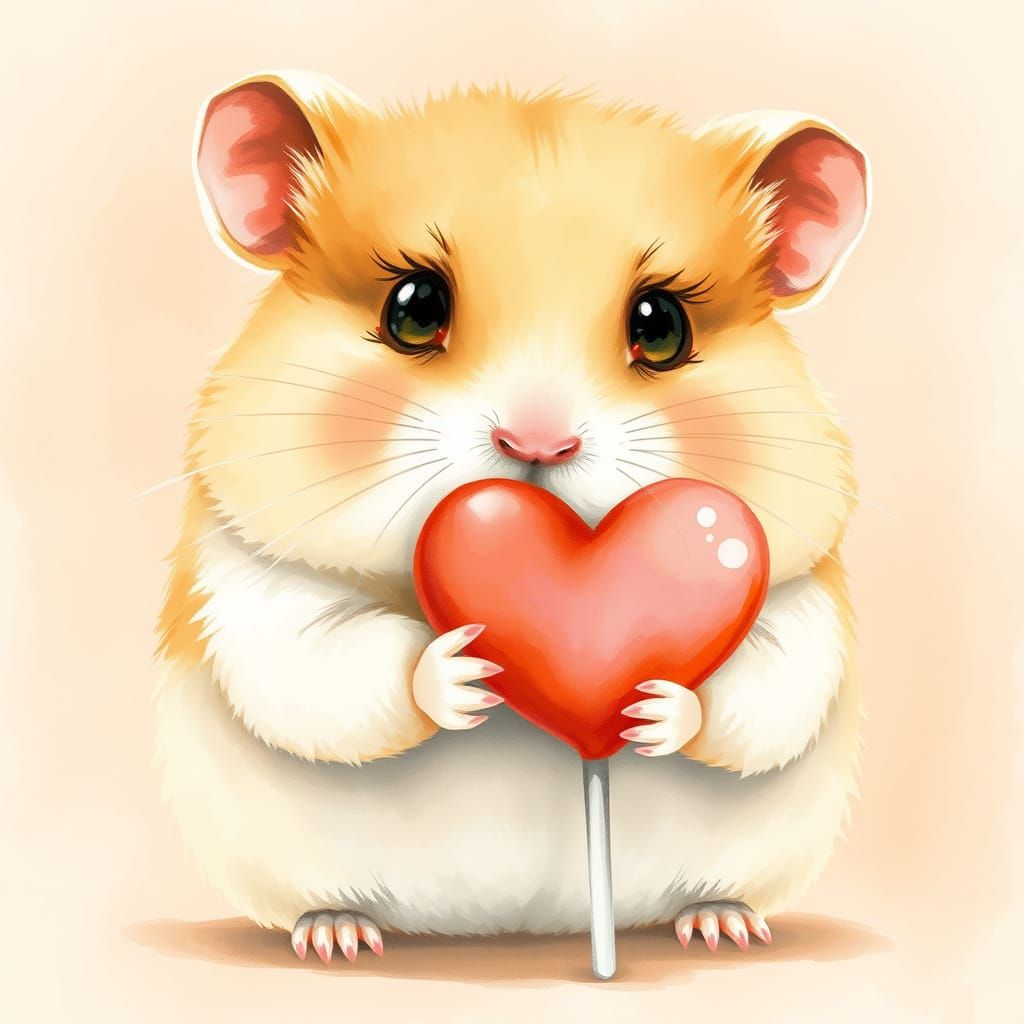 A cute Hamster is chewing on a Lolipop