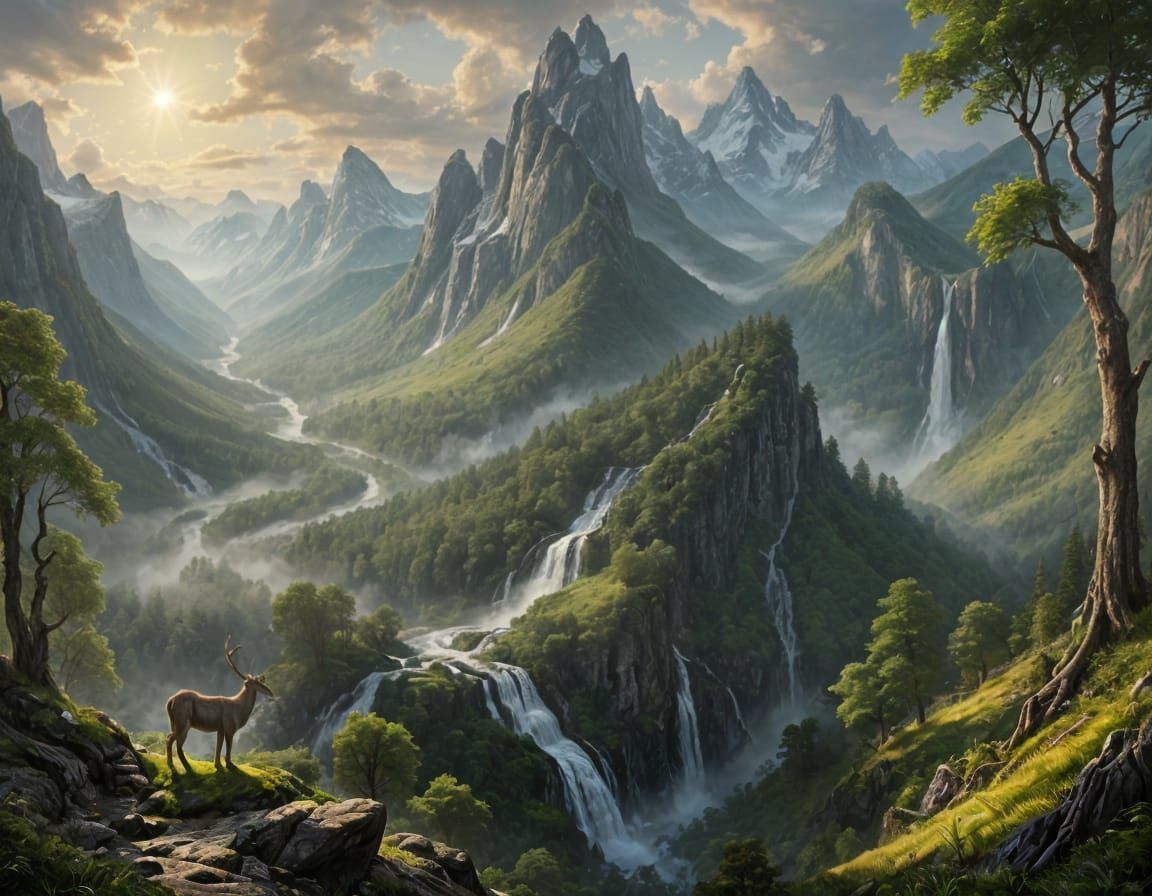 Majestic Misty Mountains in Golden Light, Greenwood the Grea...