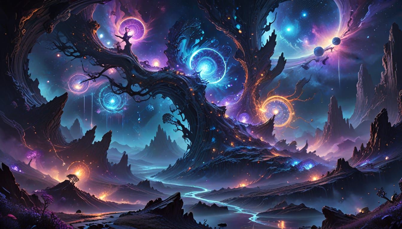 Cosmic Timelines and Ethereal Energy in Digital Painting