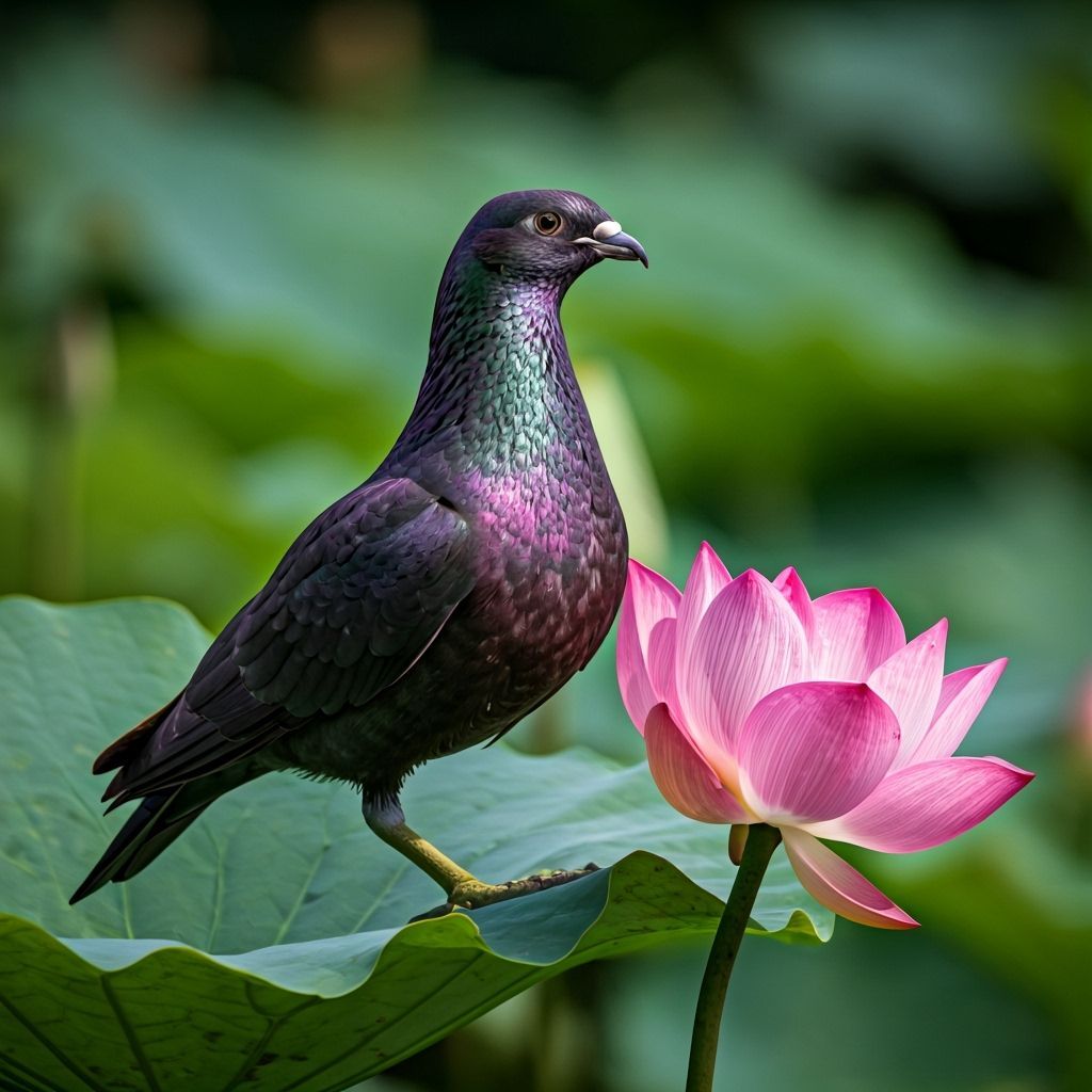 Hummingbird and Lotus Flower in Vibrant Detail
