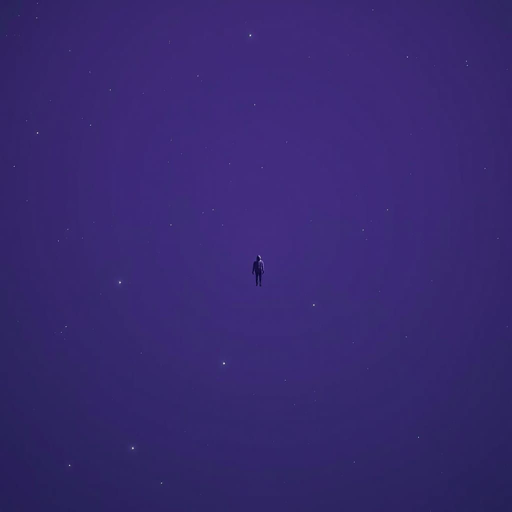 Ethereal Figure in Purple Void with Astral Lights