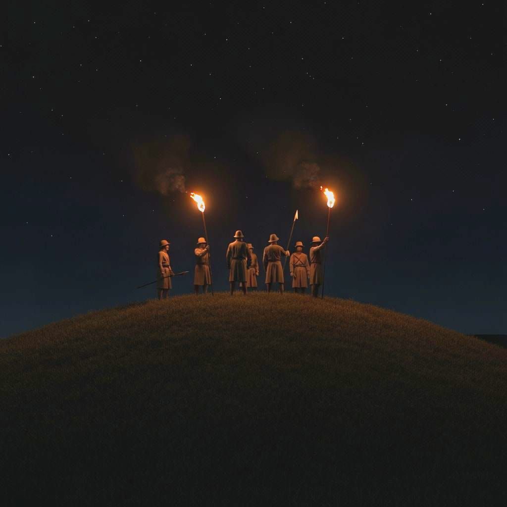 Vigilantes Gather on Lonely Torch-Lit Hill