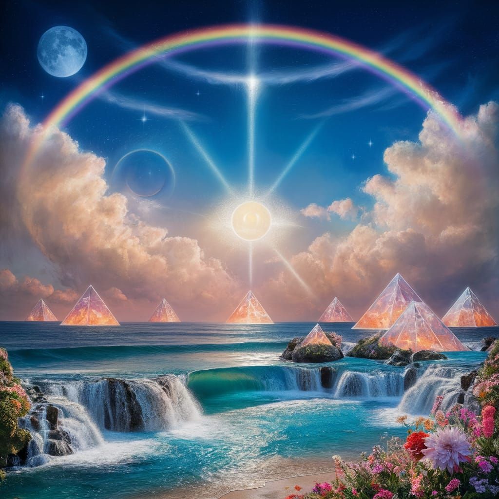 Cosmic Rainbow Over Atlantean Shoreline