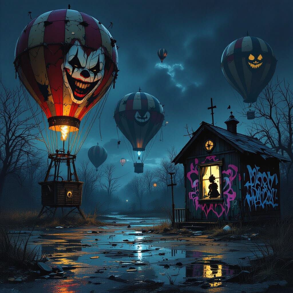 Eerie Steampunk Theme Park at Night