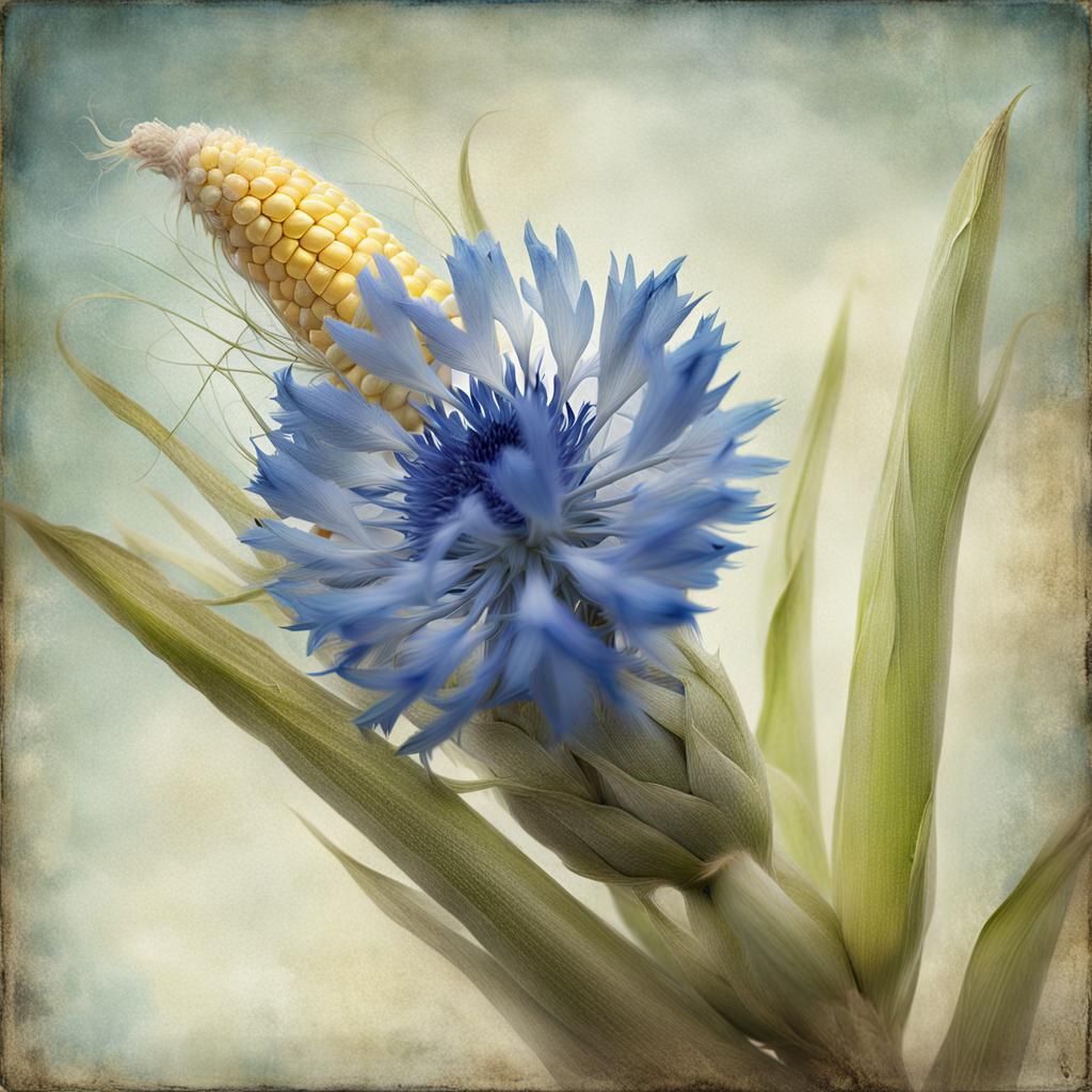 Corn and Cornflower Close-up in Pastel Muted Colors