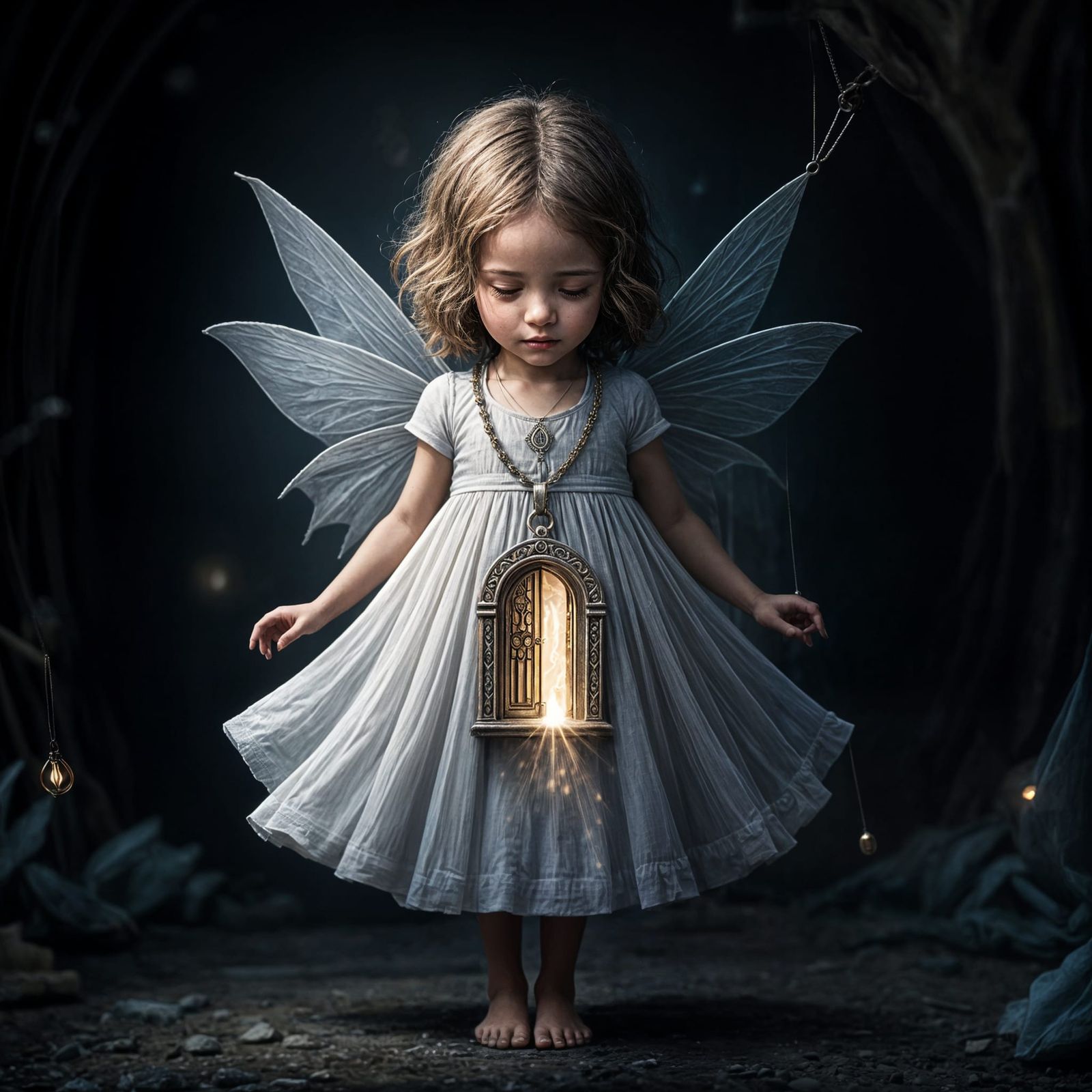 Child with Magical Door Pendant, Dreamlike Art