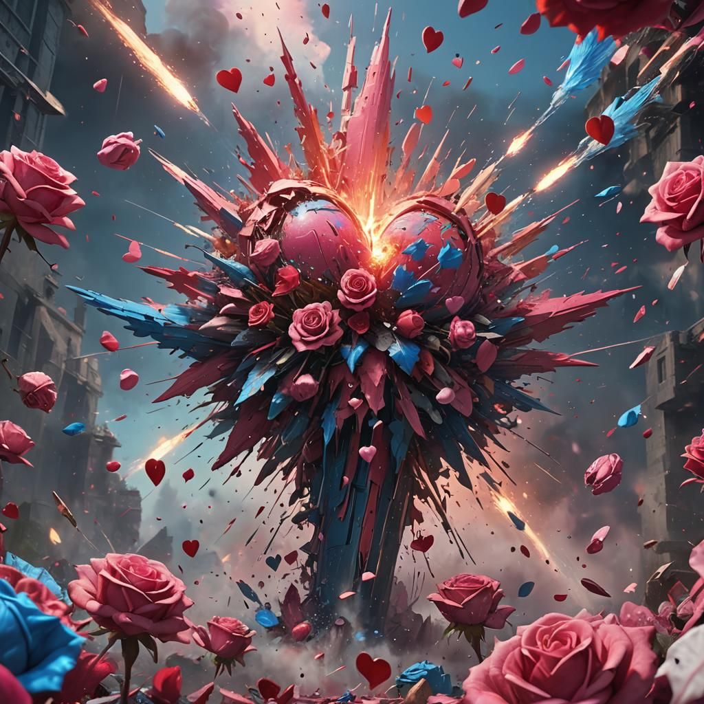 Hearts and Roses Missile Explosion: Fantasy Concept Art