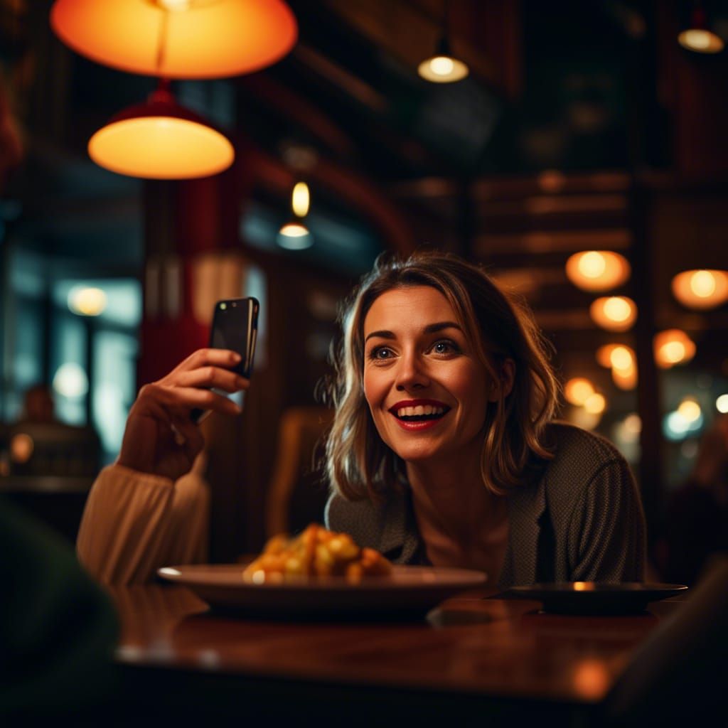 Cinematic Selfie with Photobomb in Restaurant