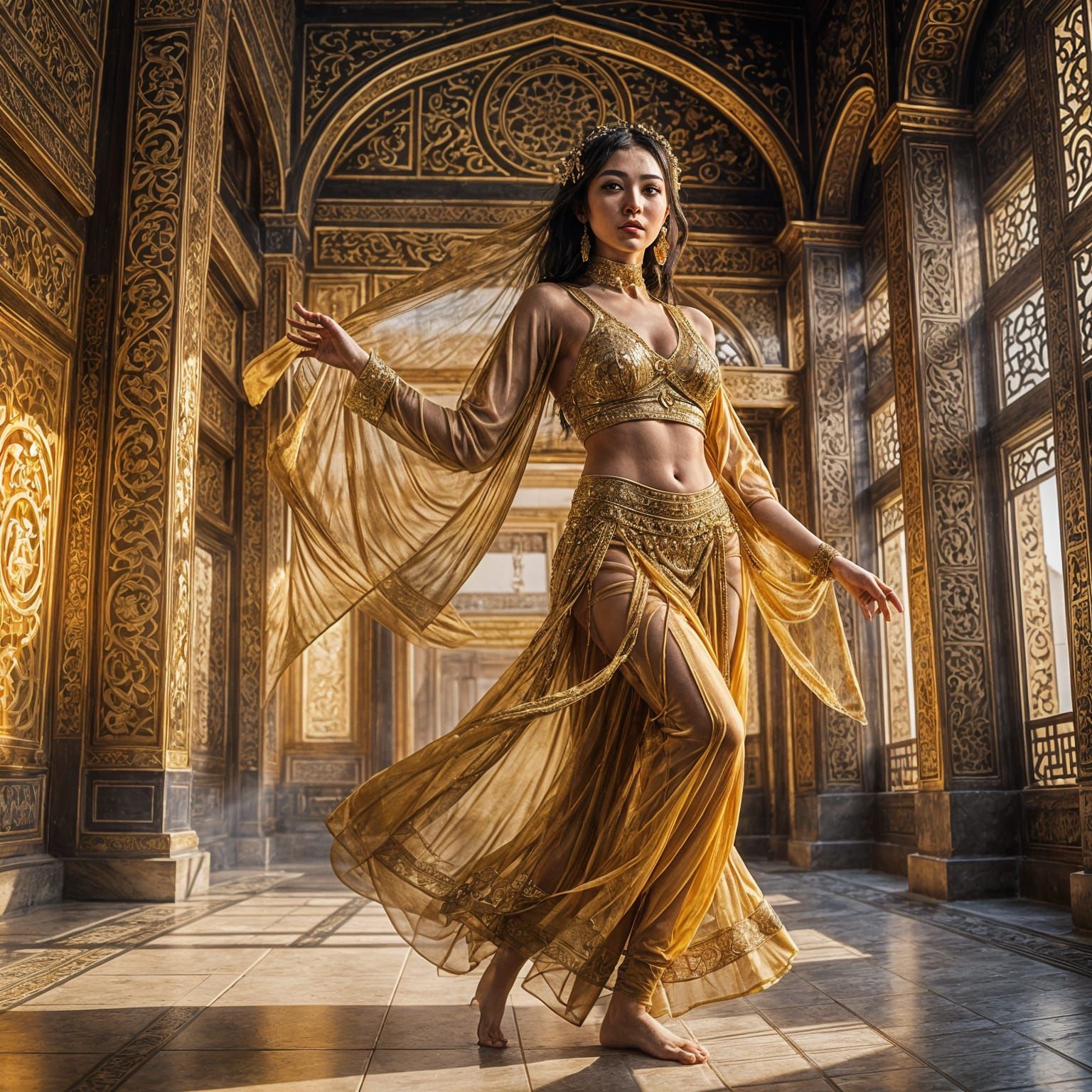 Oriental Dancer in Golden Harem Outfit: Professional Photogr...