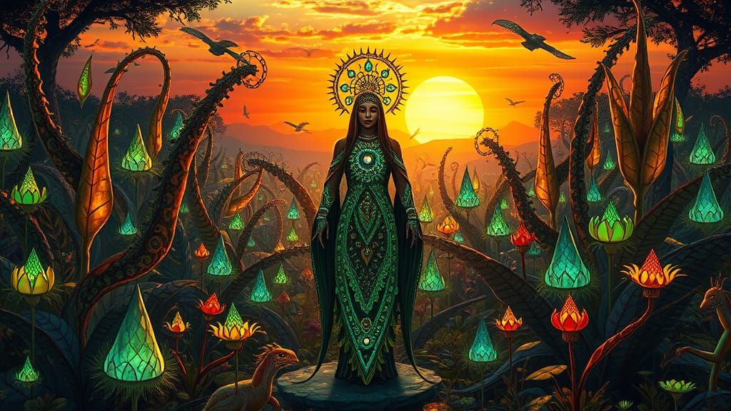 Surrealist Shaman in Labyrinthine Dreamscape with Biolumines...