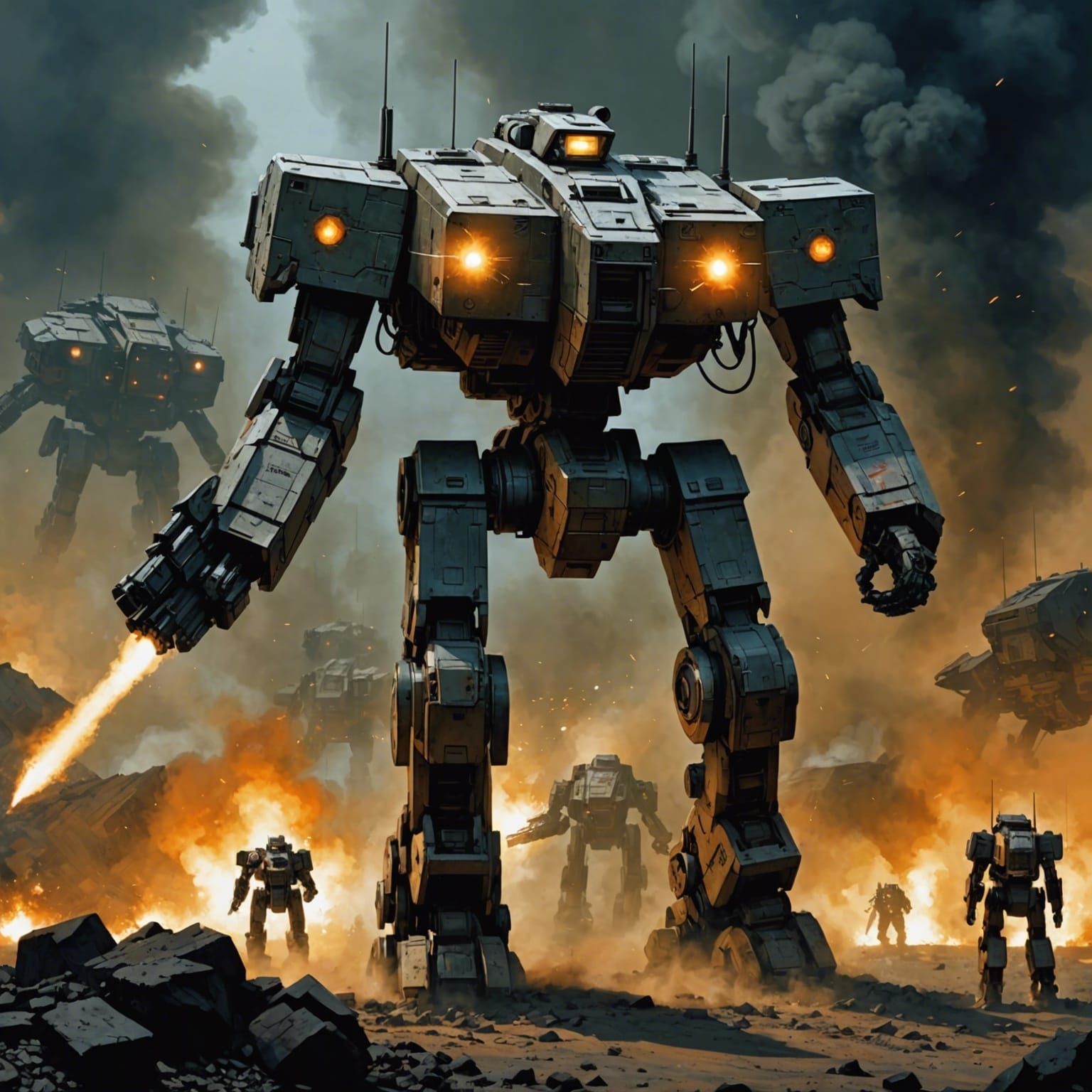 Sci-Fi Mech Battlefield at Night: Blocky Design