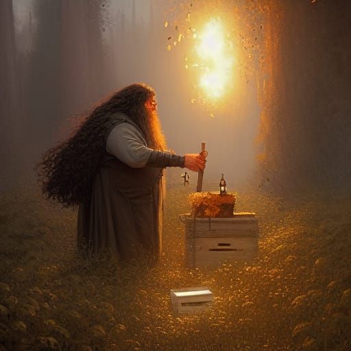Hagrid Beekeeping in Dark Fantasy Style
