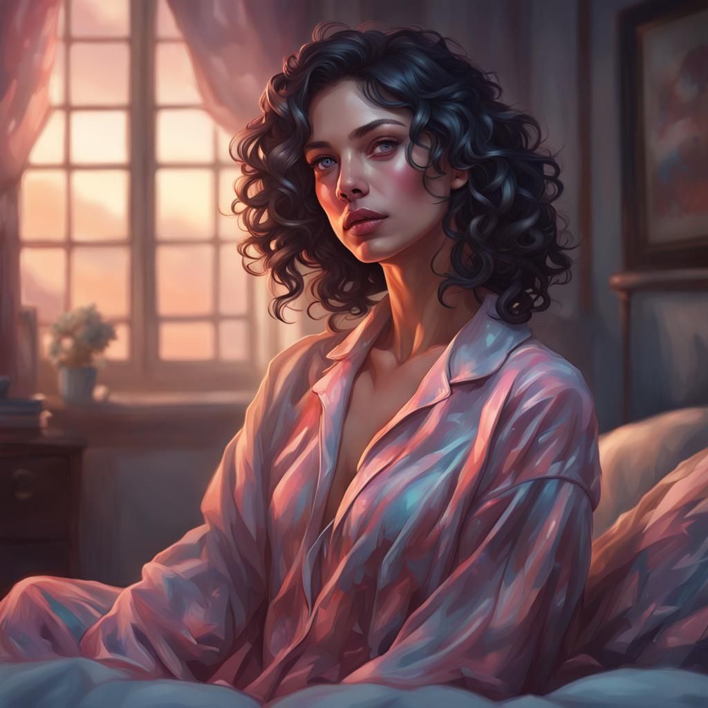 Sensual Woman in Art Nouveau Style Says Goodnight