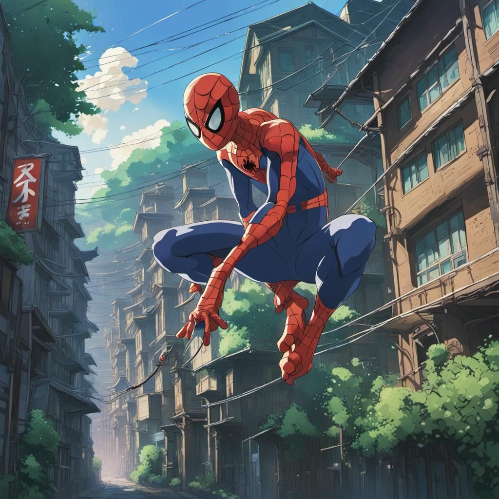 Spider-Man in Studio Ghibli Anime Style