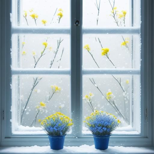 Snowy Blue Flowers with Summer Backdrop