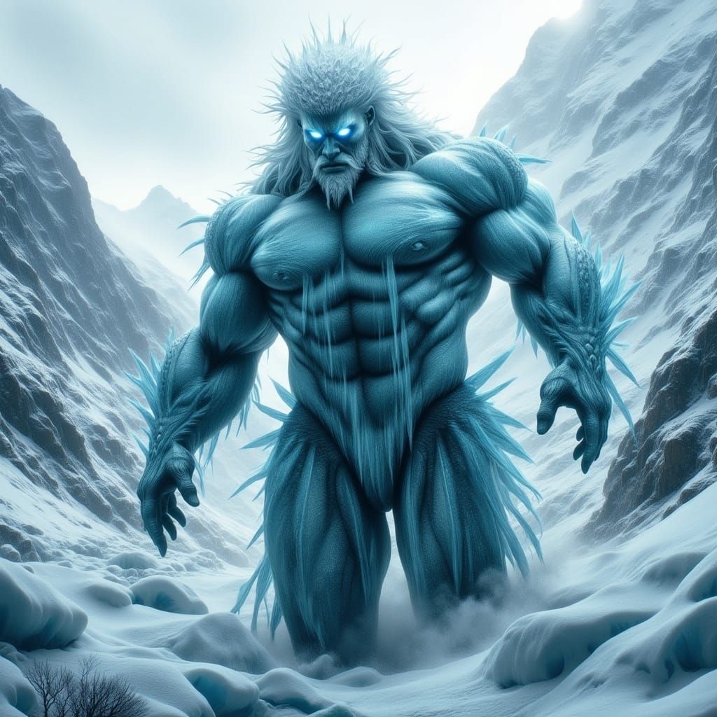 Cybernetic Warrior in Frozen Landscape