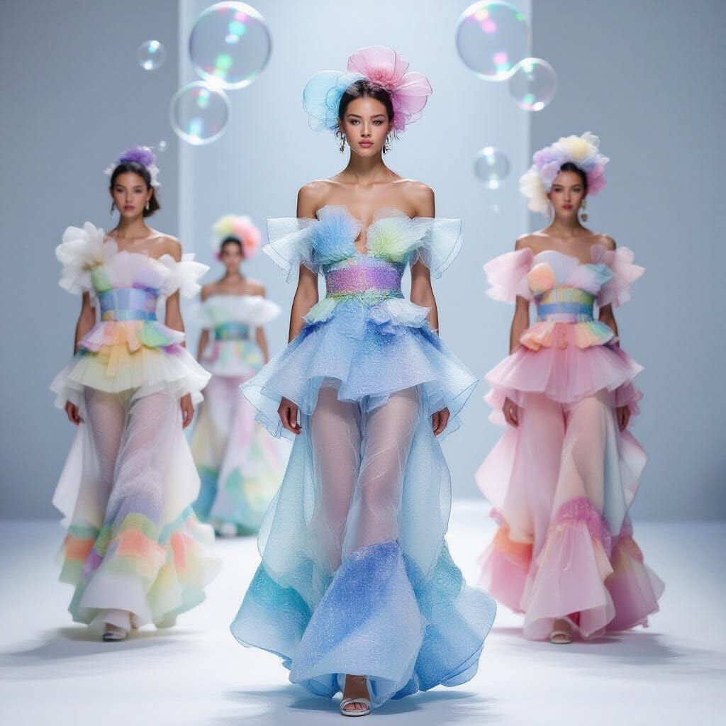 Colorful water bubble women's clothing and mist veil