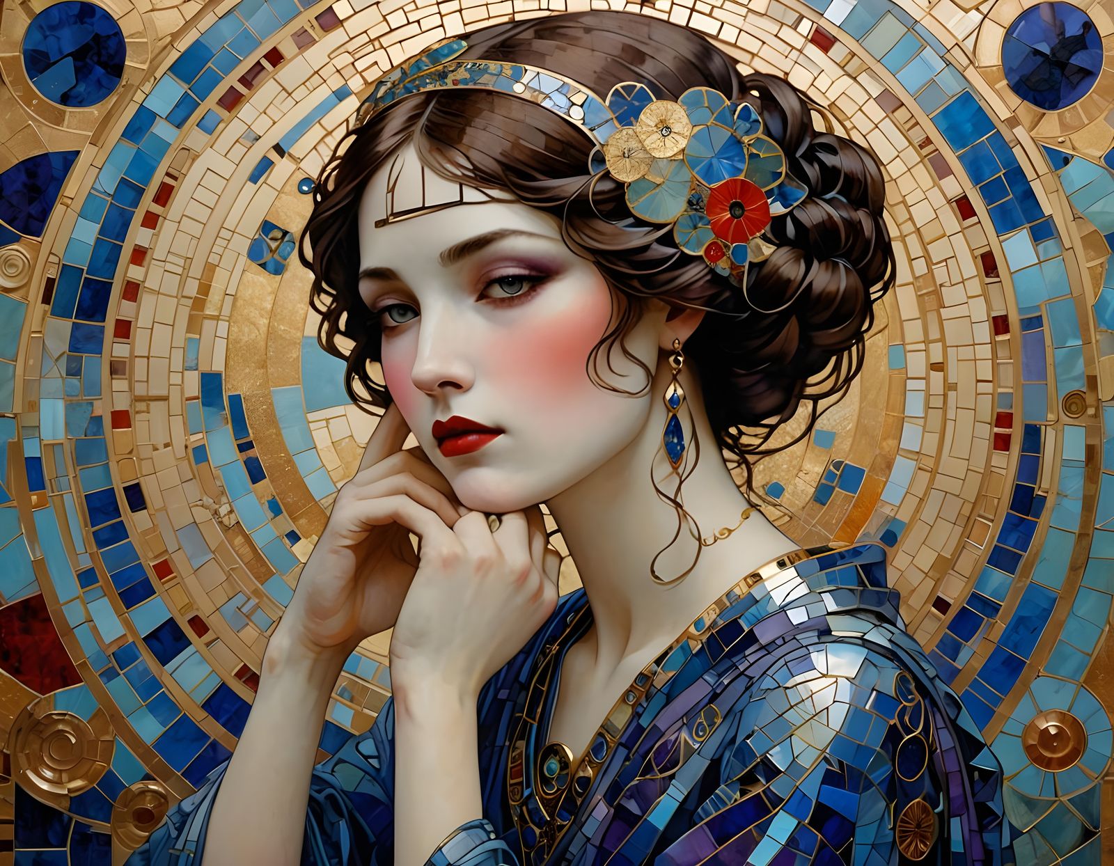 Art Nouveau Woman with Gold Leaf Mosaic