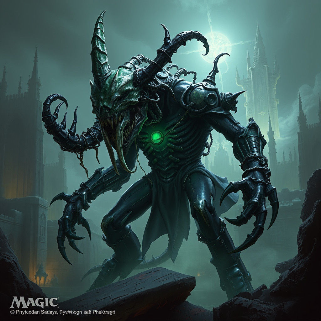 Grotesque Phyrexian Loxodon in Gothic Horror Style