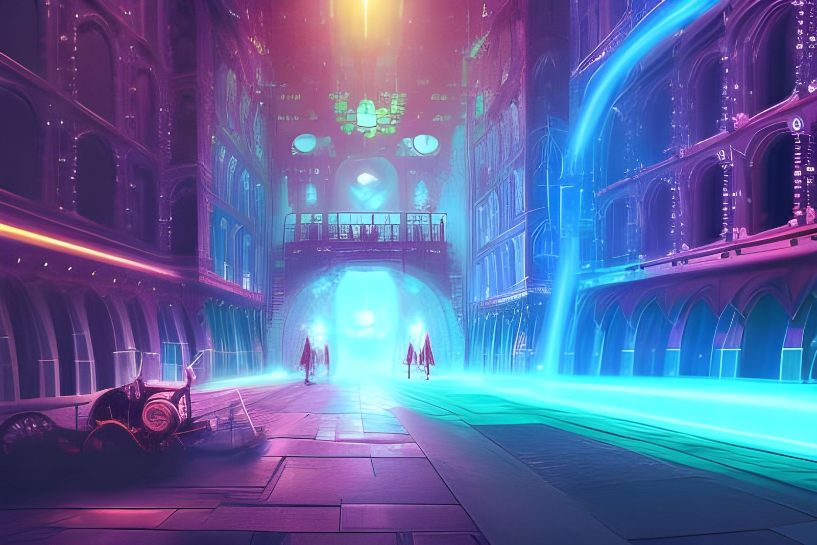 Bioluminescent Steampunk Rose in Neon Light Rays