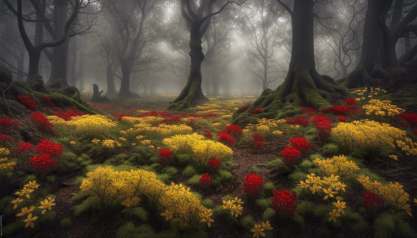 Vibrant Celtic Forest with Flowers in HDR