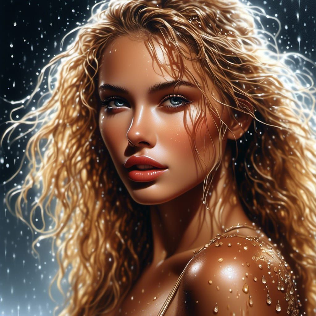 Hyperrealistic Woman Stepping out of Shower