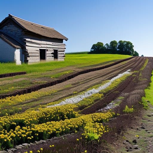 Farmhouse with Wall Flowers in Comic Book Art
