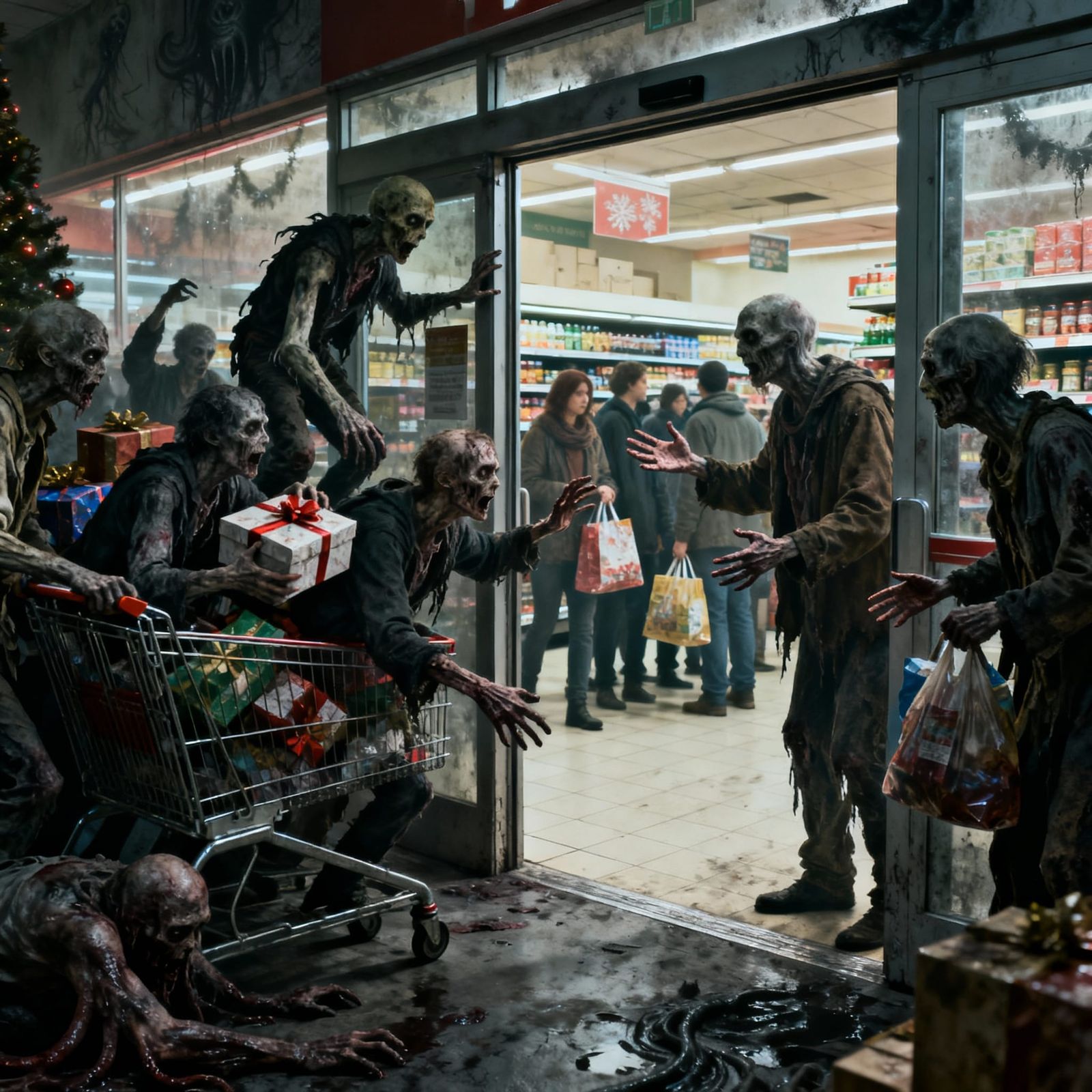 Gothic Horror Zombies Scramble for Gifts on New Year's Eve