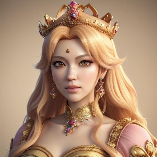 Princess Peach Hyper-Realistic 3D Portrait