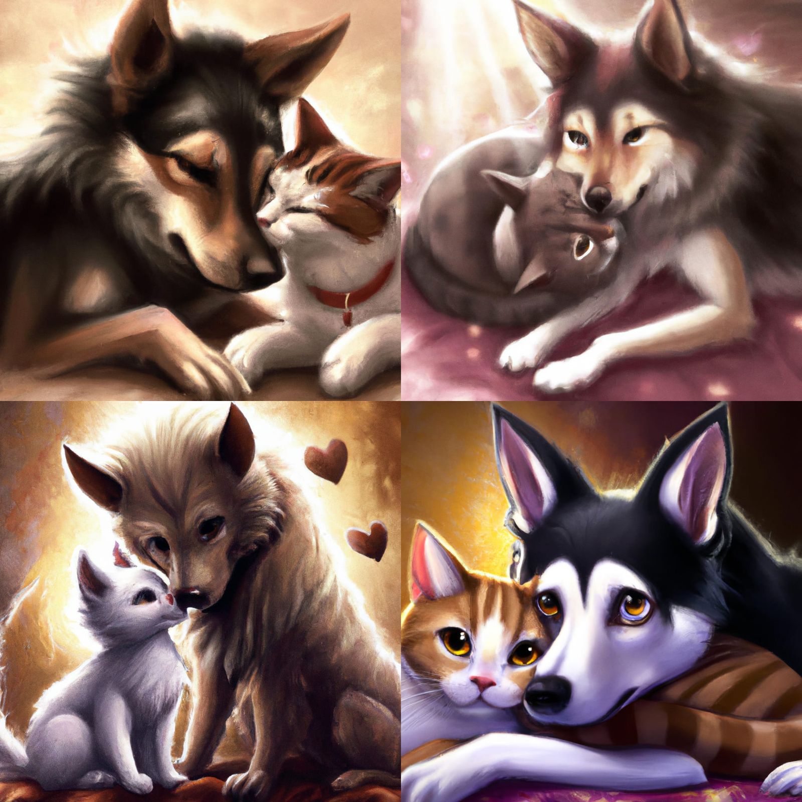Dog and Cat Tenderness in Anime Style