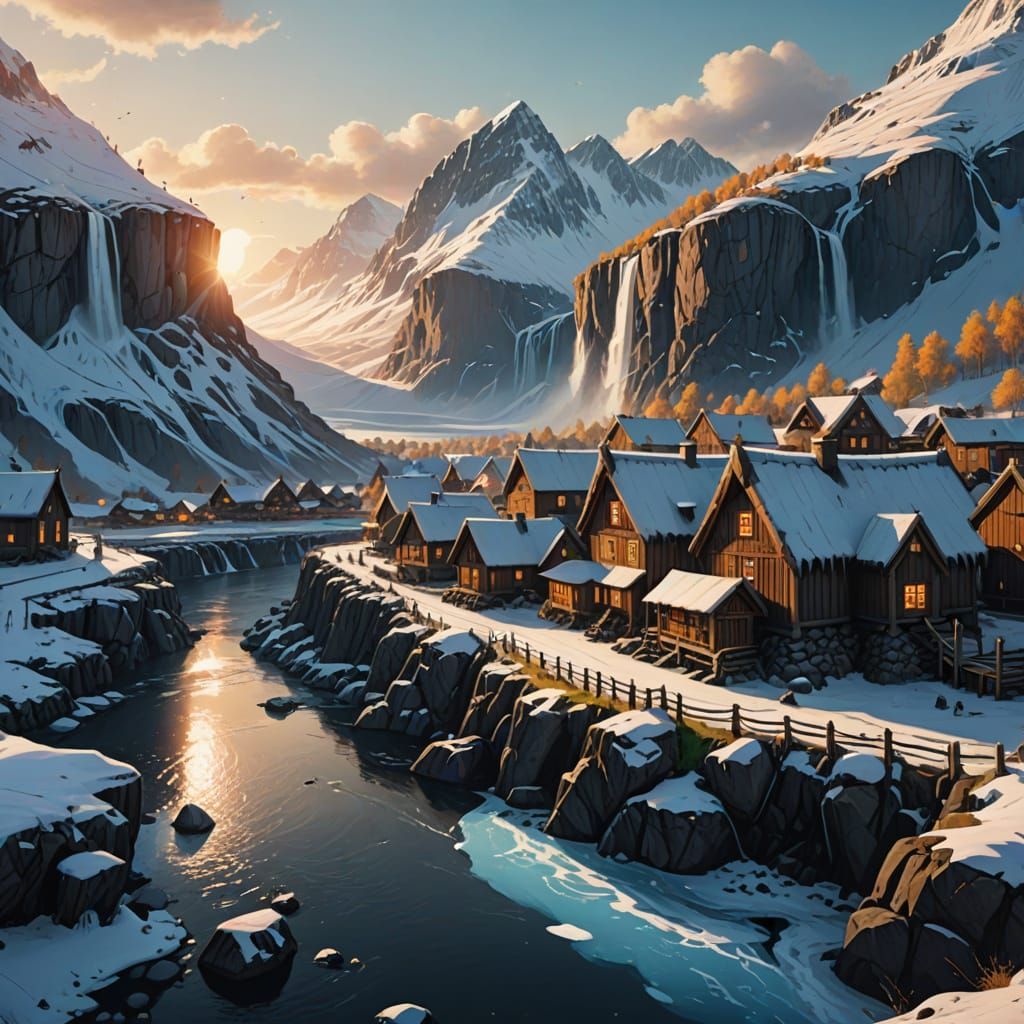 Breathtaking Viking Village in Nordic Fjord