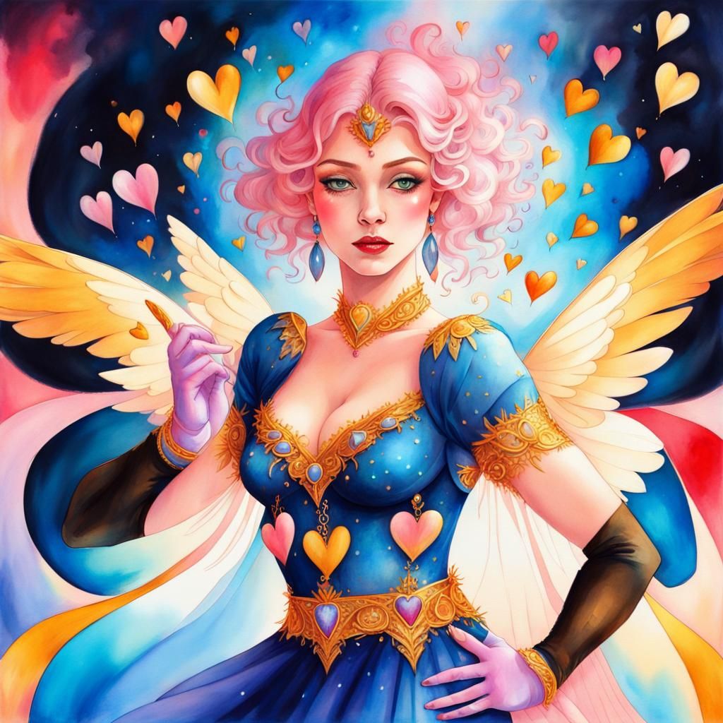 Ethereal Woman with Wings in Anime Style