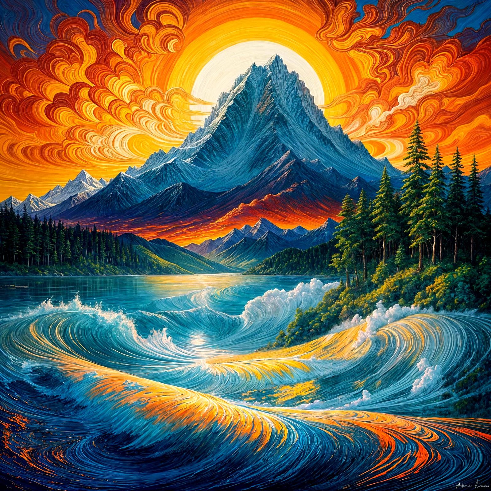 Surreal Mountain Landscape in Vibrant Colors