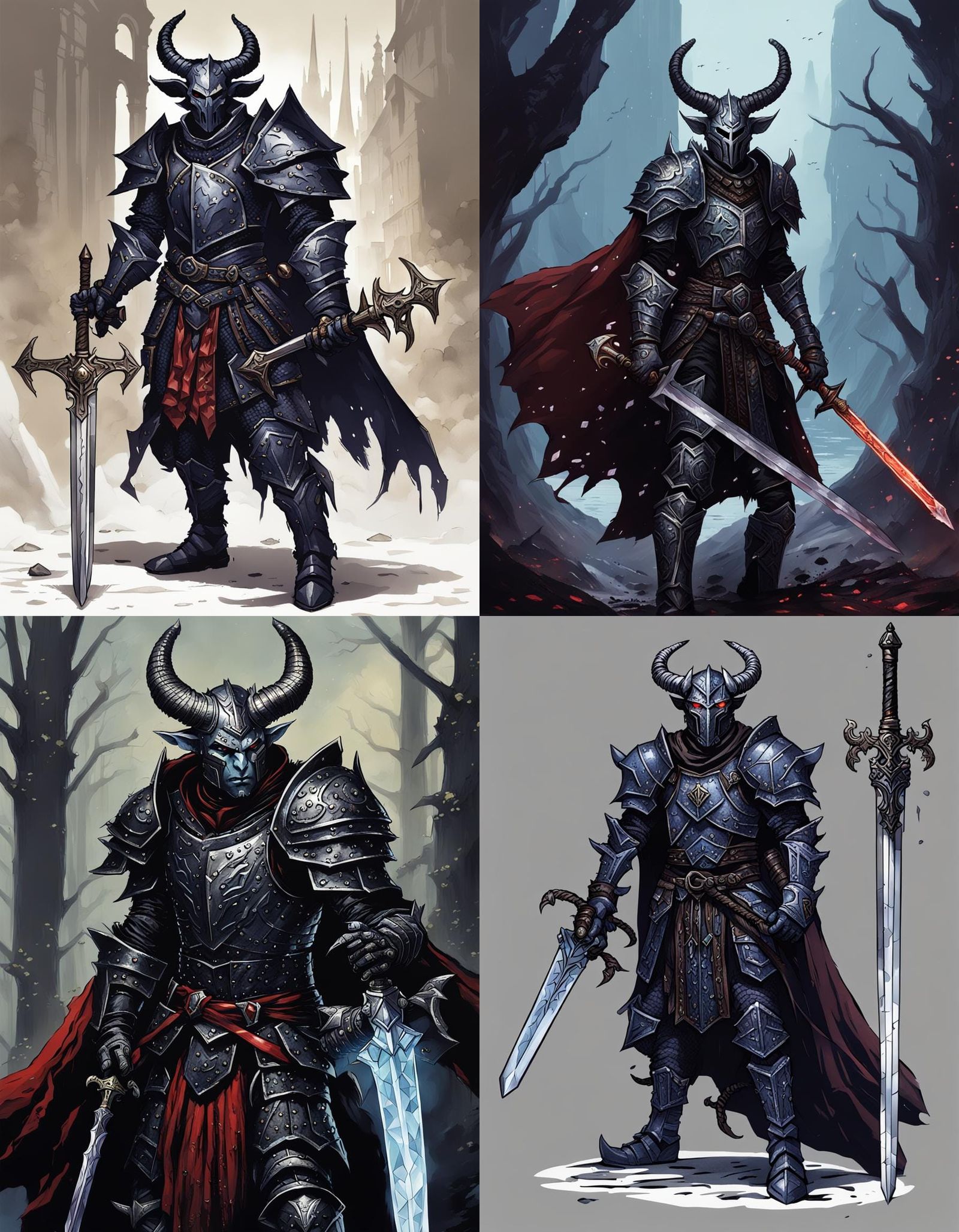 Tiefling Knight with Crystal Sword in Dark Armor