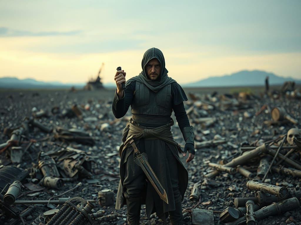 Post-Apocalyptic Warrior in Desolate Landscape