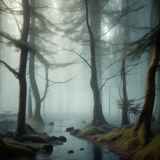 Thyra in Misty Forest: Ethereal 3D Fantasy Art