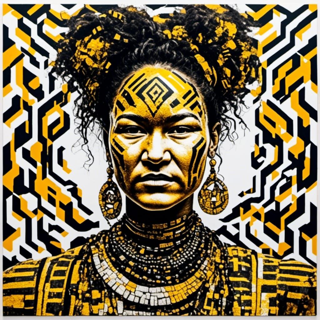 <lora:IndigenousWoman:1.0> <lora:Dubuffet Dolls:1.0> Close u...