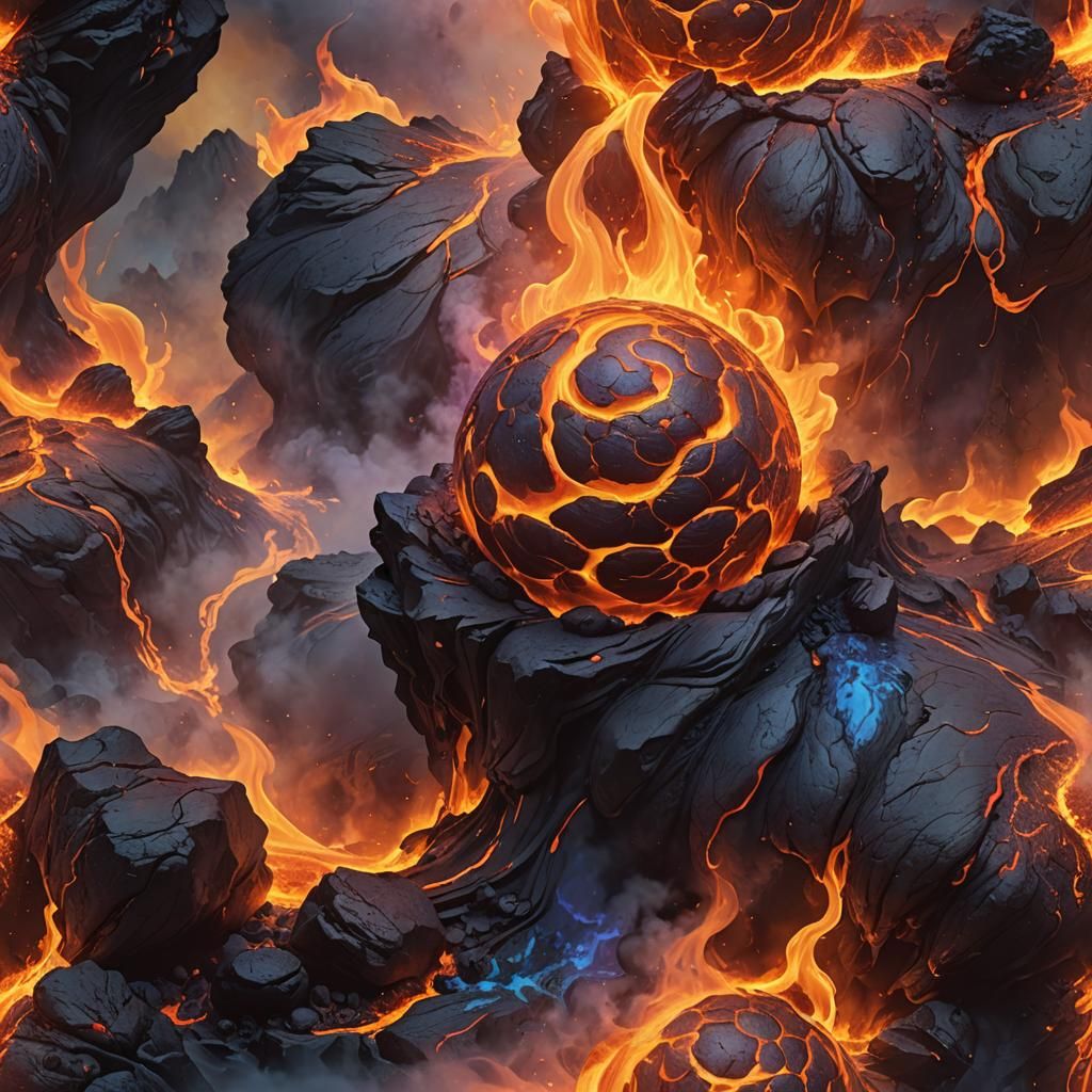 Glowing Lava Ball Emitting Smoke: Hyperrealistic Concept Art