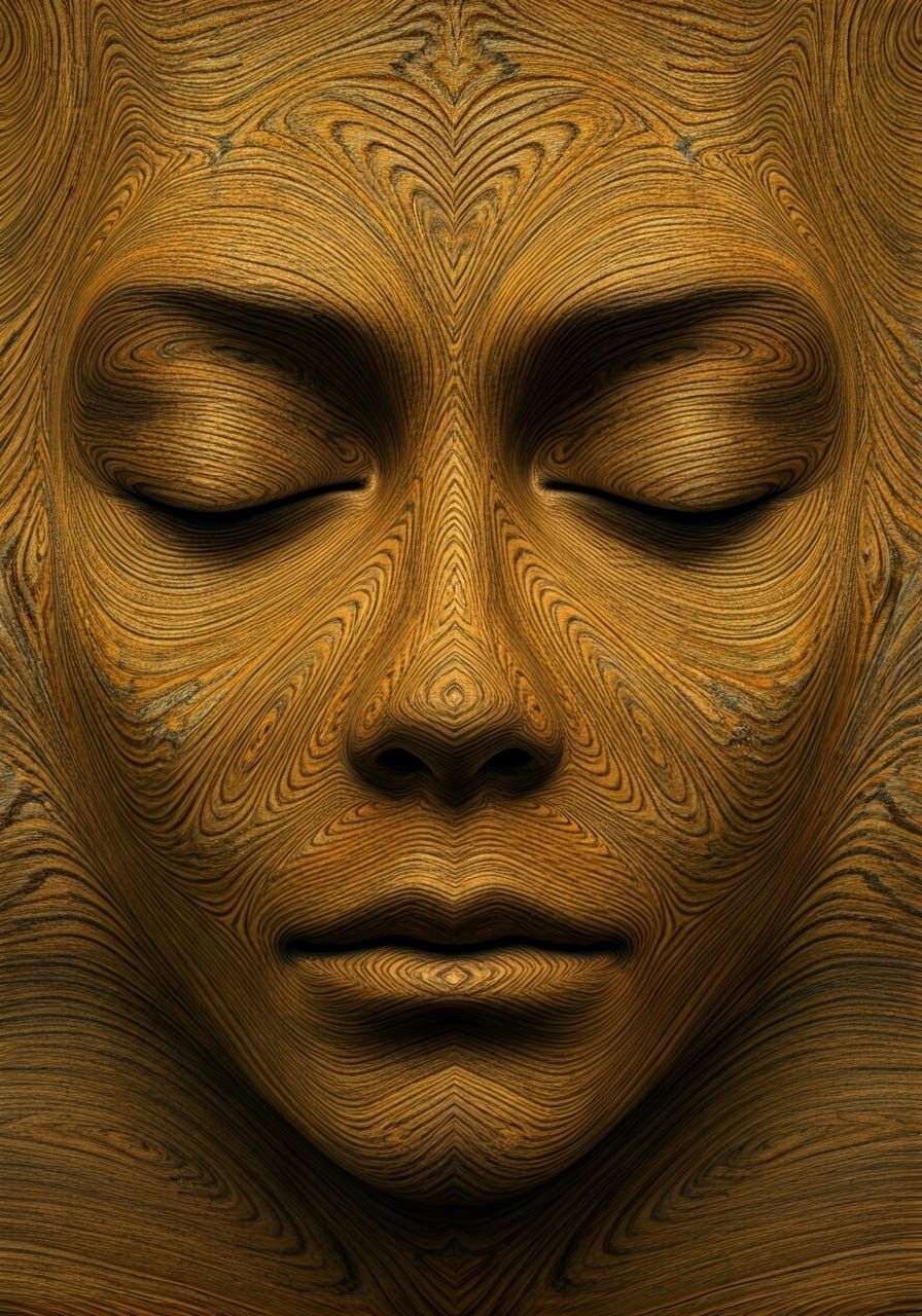 Wooden Portrait in Earthy Tones