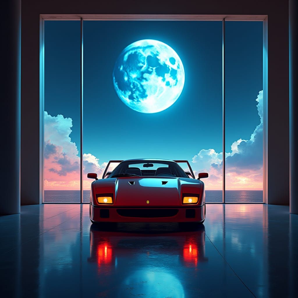 Ferrari F40 in Futuristic Space Garage
