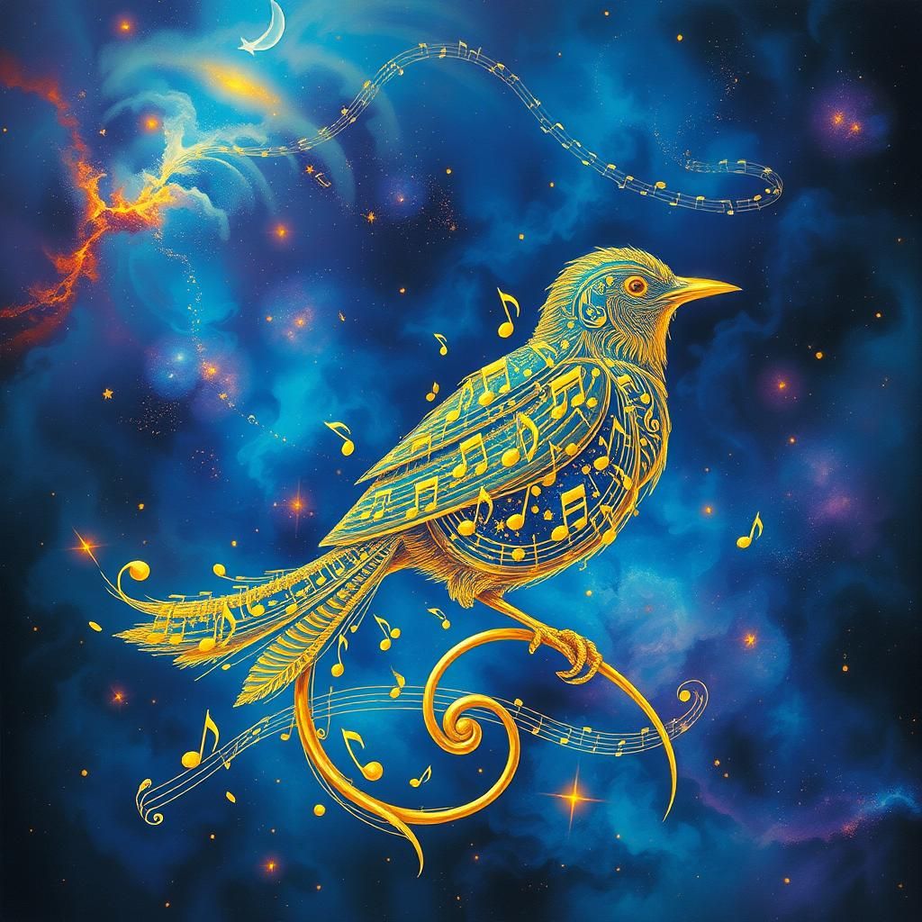 Golden Musical Bird on Treble Clef
