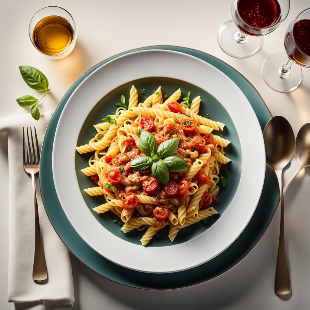Mouthwatering Pasta Dish in Restaurant Setting