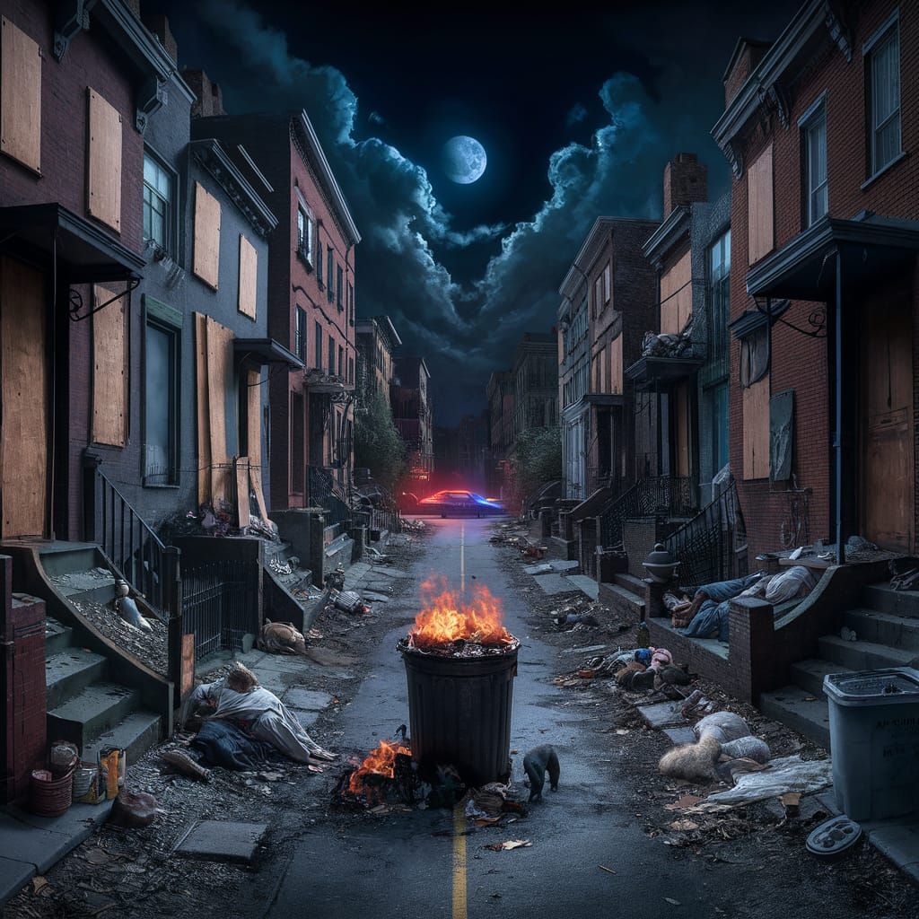 A once well to do urban street, now the houses are boarded u...