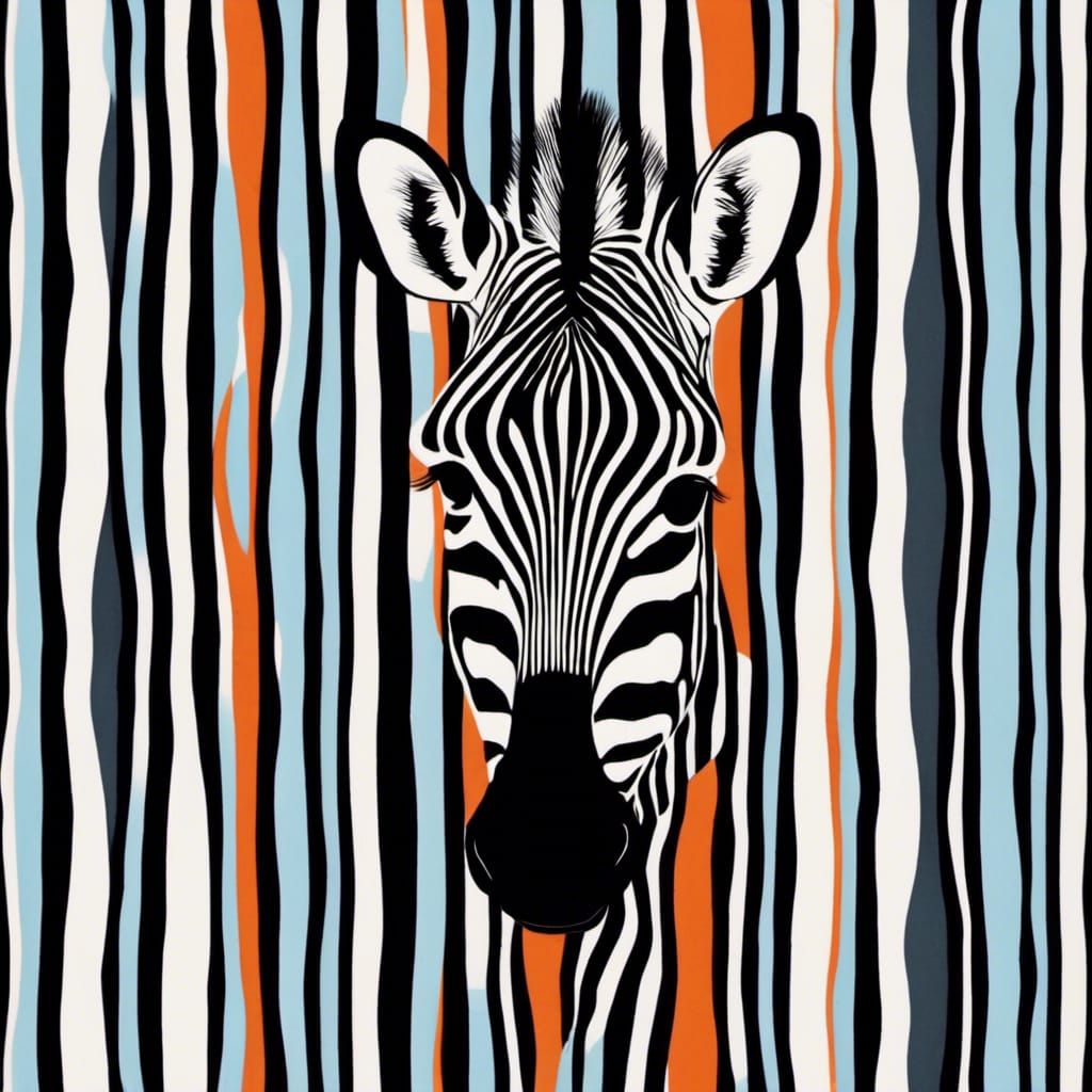 Blue Zebra with Orange Stripes in Monochrome Style