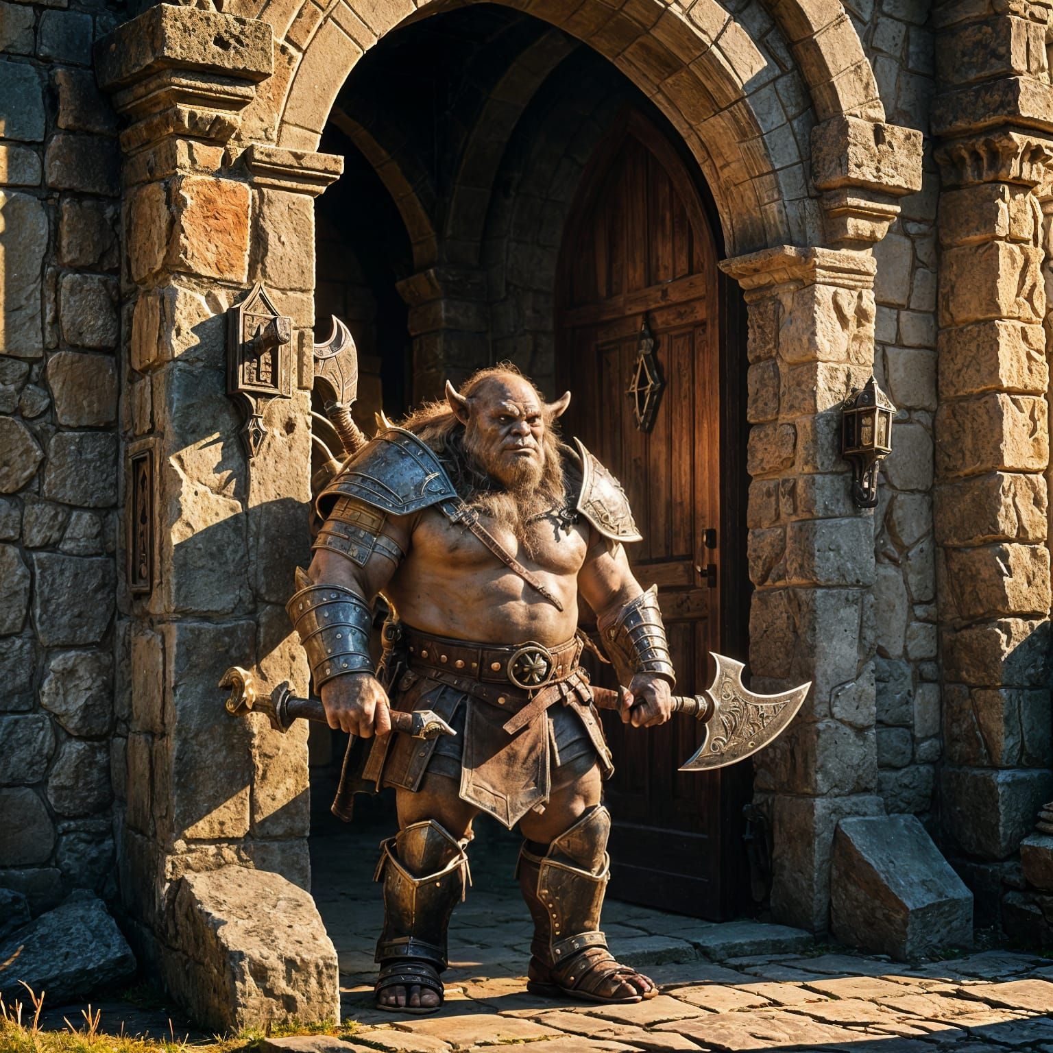 Ogre Guarding Castle Door in Cinematic Style