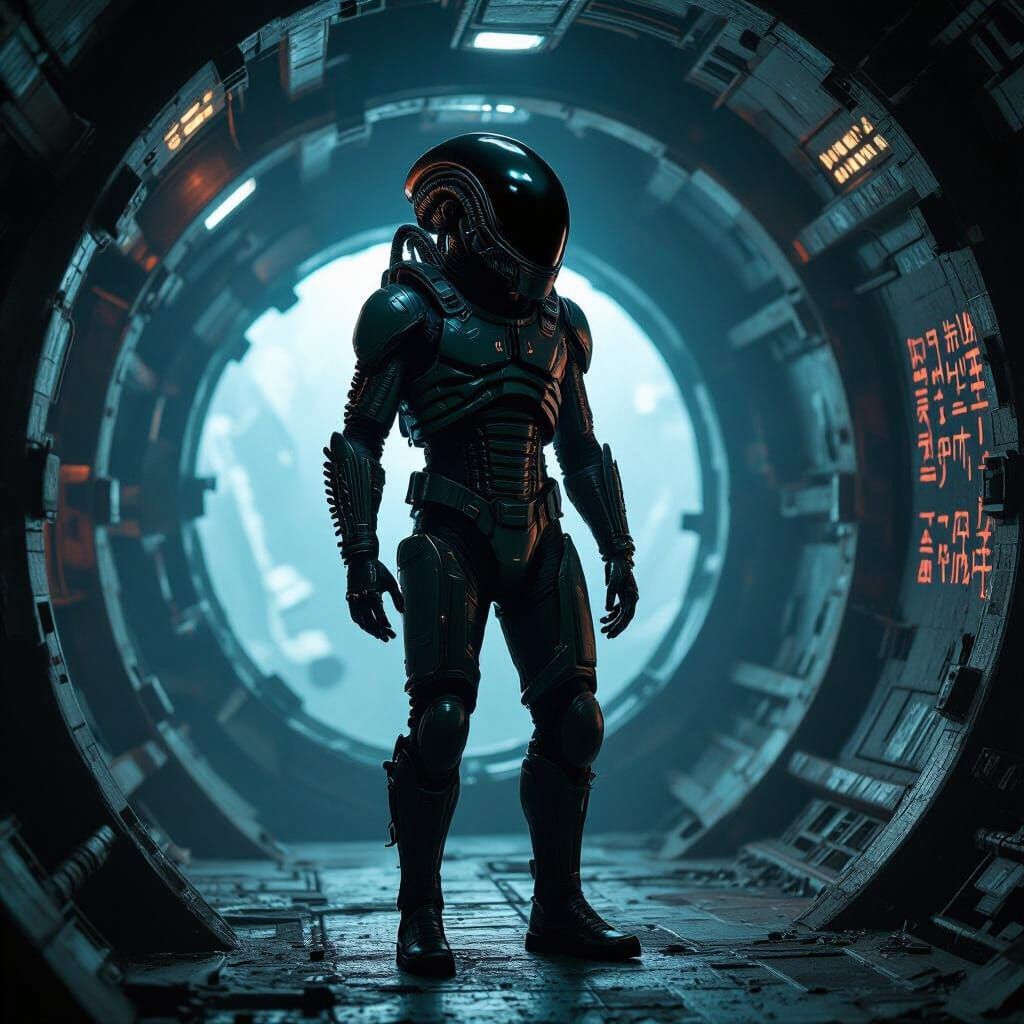 Xenomorph in Derelict Spaceship: Gothic Horror Art