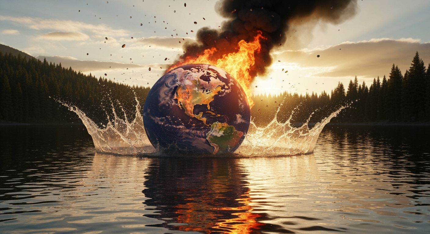 Dramatic Earth Sunrise Over Calm Mountain Lake