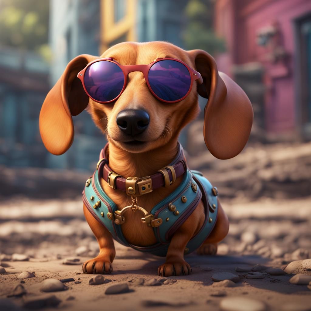 Wiener Dog in Sandals: Detailed Matte Painting