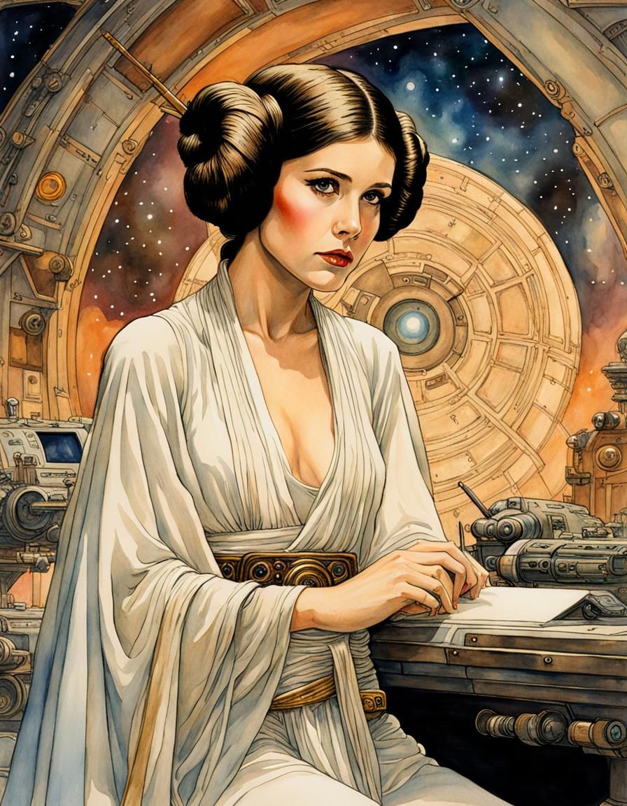 Princess Leia at the rebel base on Yavin IV
